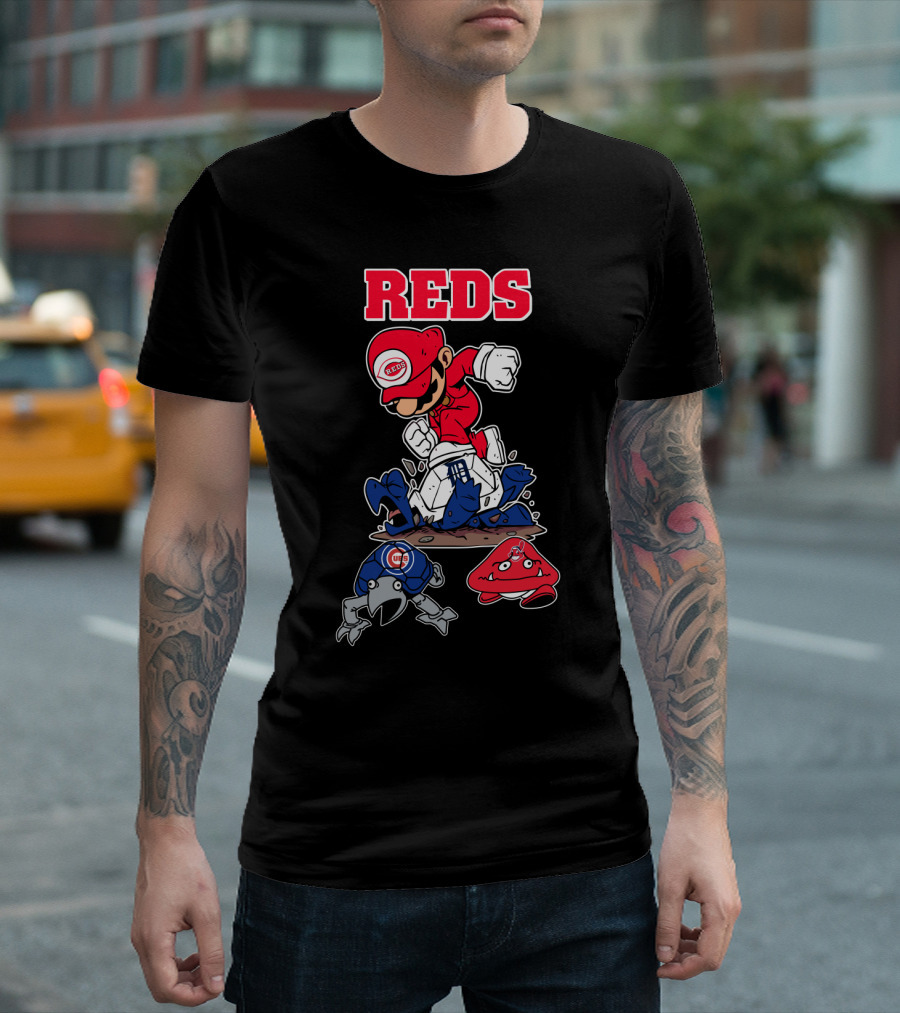Reds Cincinnati Baseball Super Mario Style Crossover T-Shirt