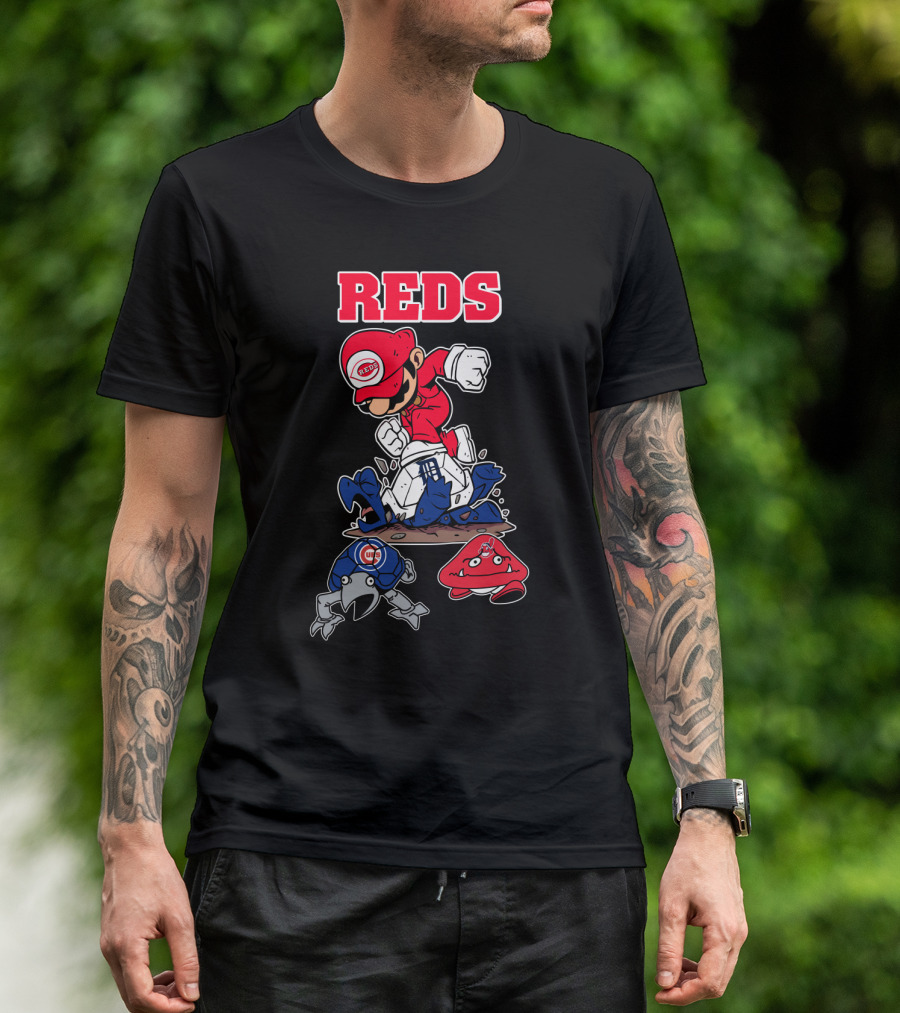 Reds Cincinnati Baseball Super Mario Style Crossover T-Shirt