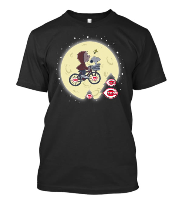 Cincinnati Reds E.t. Peanuts Crossover With Moon And Bicycle T-Shirt