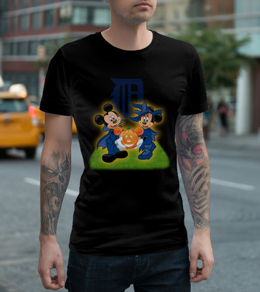 Halloween Detroit Tigers Mickey And Minnie Pumpkin T-Shirt