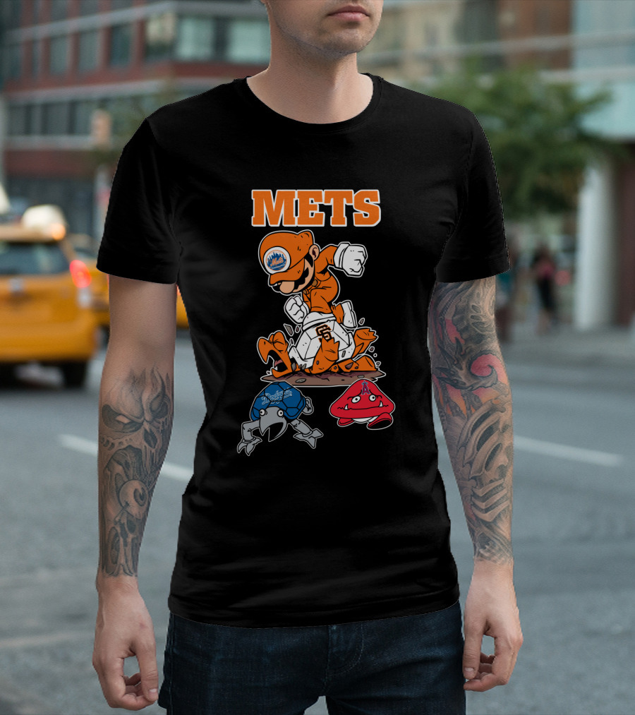 Mets Mario Baseball Crossover With Capsule And Sf Giants Goomba T-Shirt