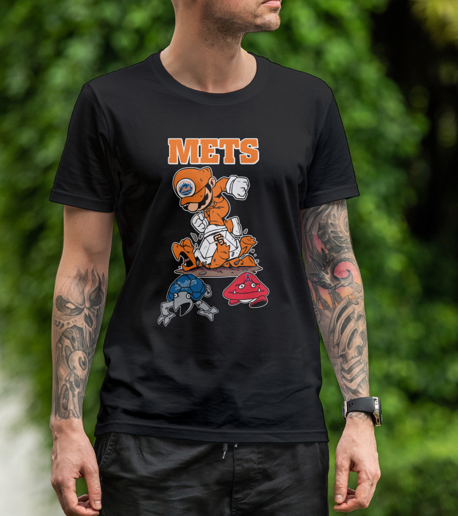 Mets Mario Baseball Crossover With Capsule And Sf Giants Goomba T-Shirt
