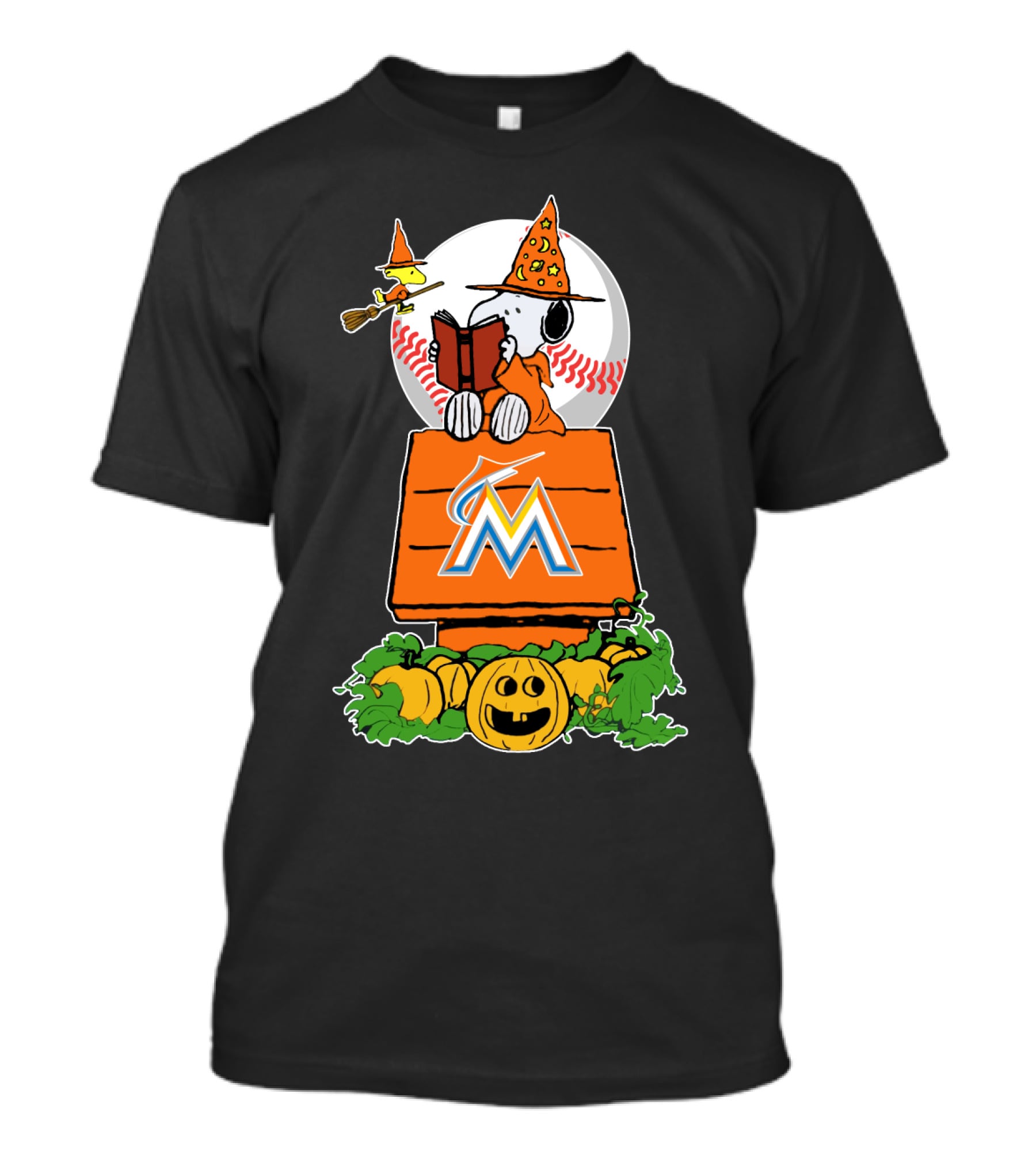 Miami Marlins Halloween Baseball Snoopy Pumpkin T-Shirt