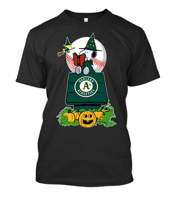 Oakland Athletics Halloween Snoopy And Woodstock Pumpkin Scene T-Shirt