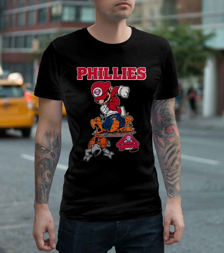 Phillies Mario-Inspired Design With Crab And Hat Characters T-Shirt