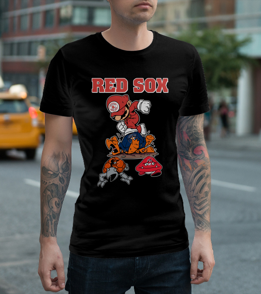 Red Sox Mario Parody With Crab And Claw Enemies T-Shirt