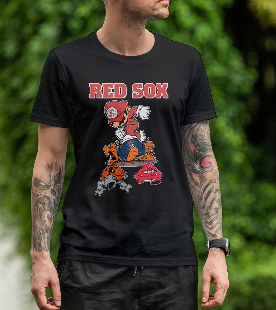 Red Sox Mario Parody With Crab And Claw Enemies T-Shirt