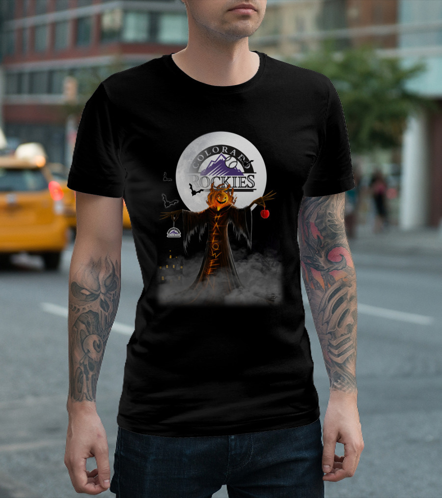 Colorado Rockies Halloween Pumpkin Moon Bats Castle Spooky Shadows T-Shirt