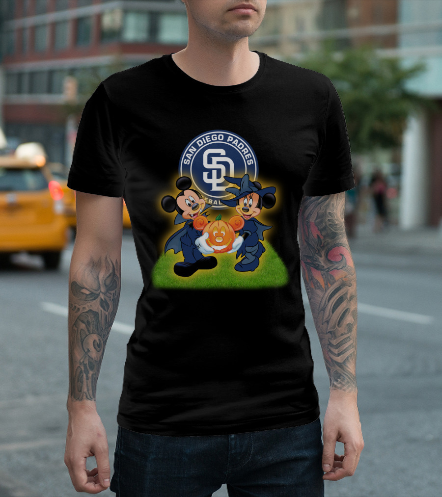 San Diego Padres Halloween Baseball Mickey Minnie Pumpkin T-Shirt