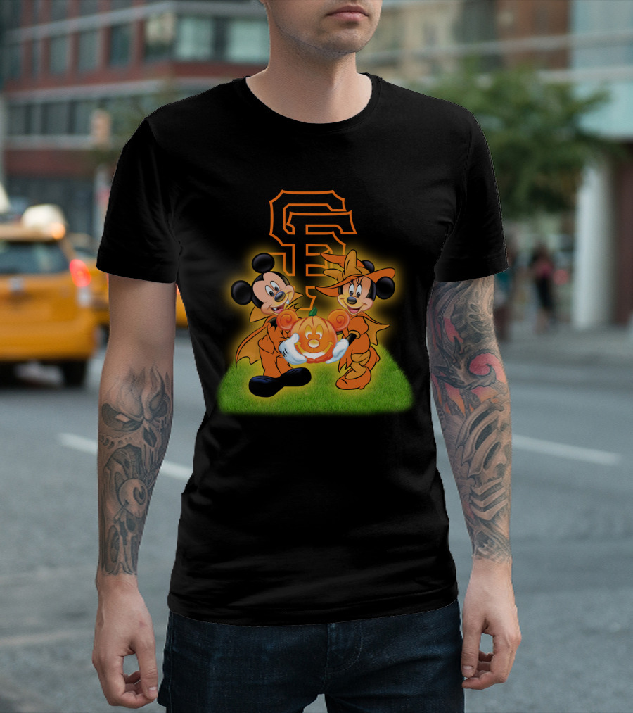 Sf Giants Halloween Mickey And Minnie With Pumpkin T-Shirt