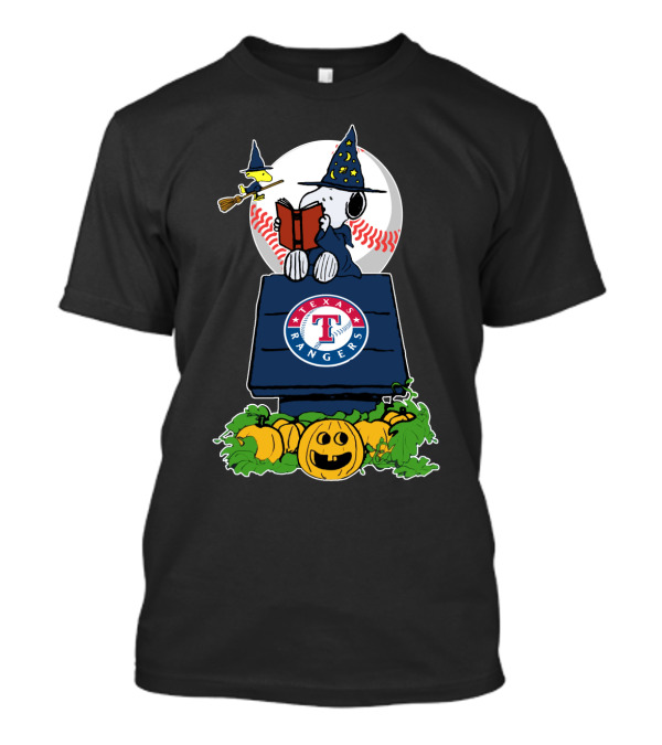 Texas Rangers Snoopy Halloween Pumpkins Magic Scene T-Shirt