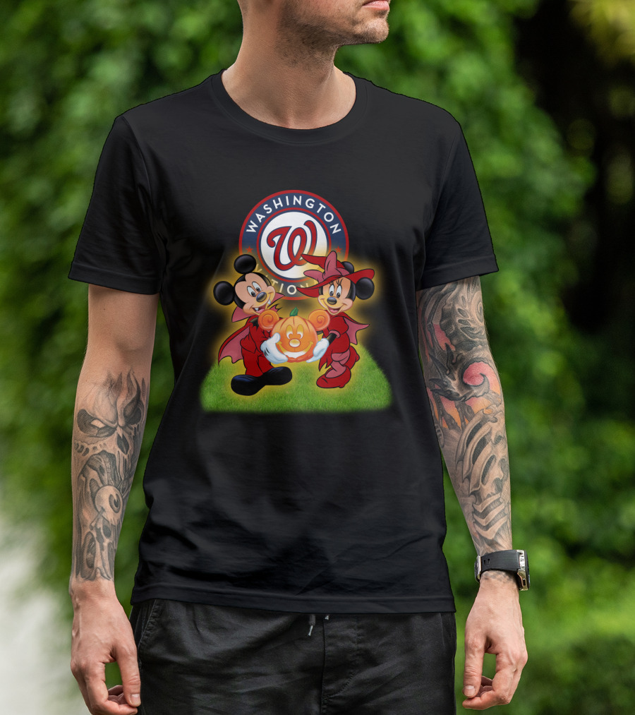 Washington Nationals Halloween Mickey And Minnie With Pumpkin T-Shirt