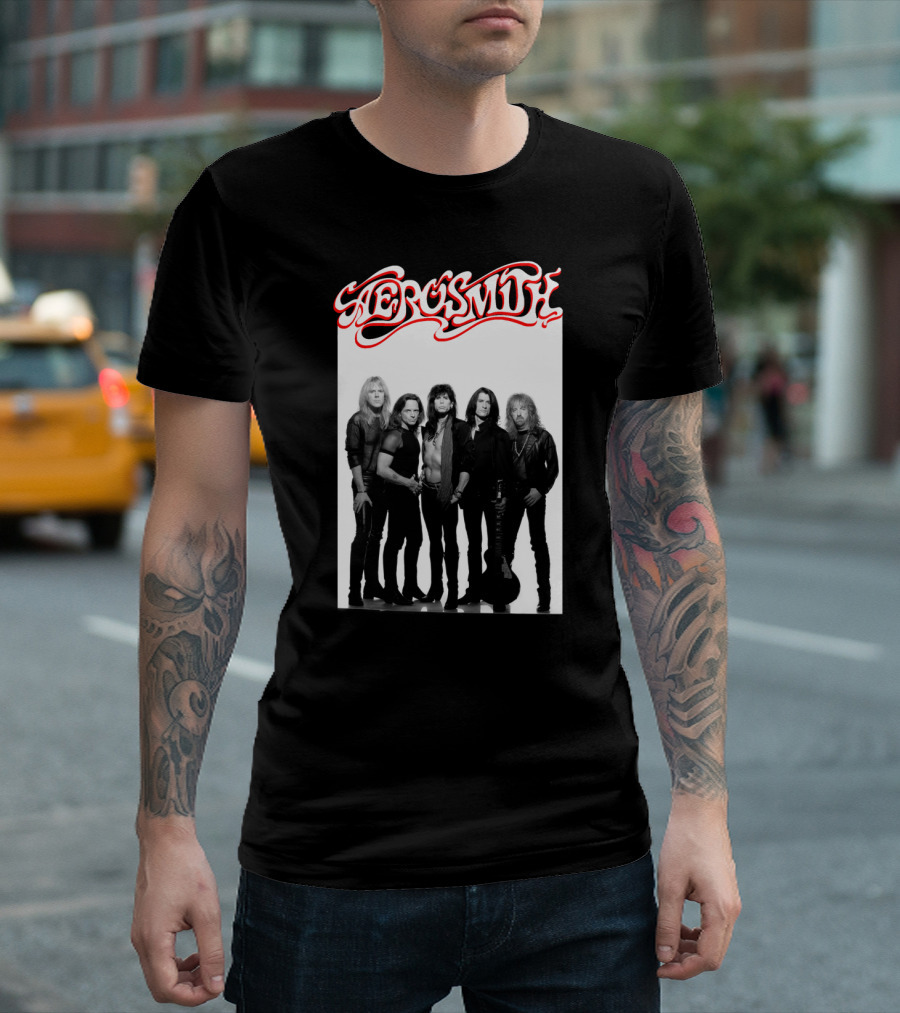 Aerosmith Band Classic Black And White Photo T-Shirt