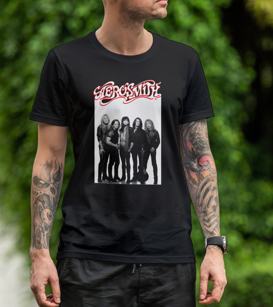 Aerosmith Band Classic Black And White Photo T-Shirt
