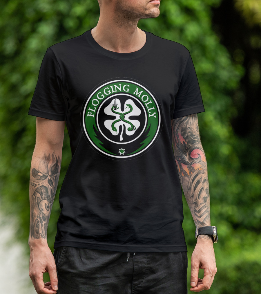 Flogging Molly Clover Emblem With Snake And Sword T-Shirt
