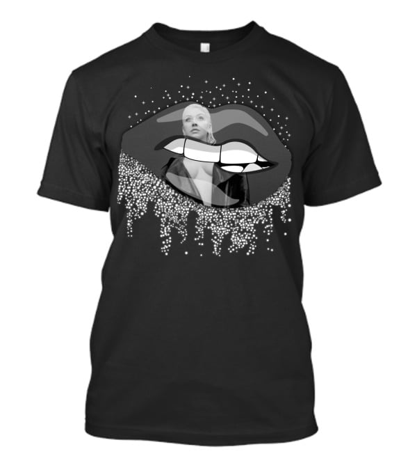 Christina Aguilera Black And White Pop Star Lips And Sparkles T-Shirt