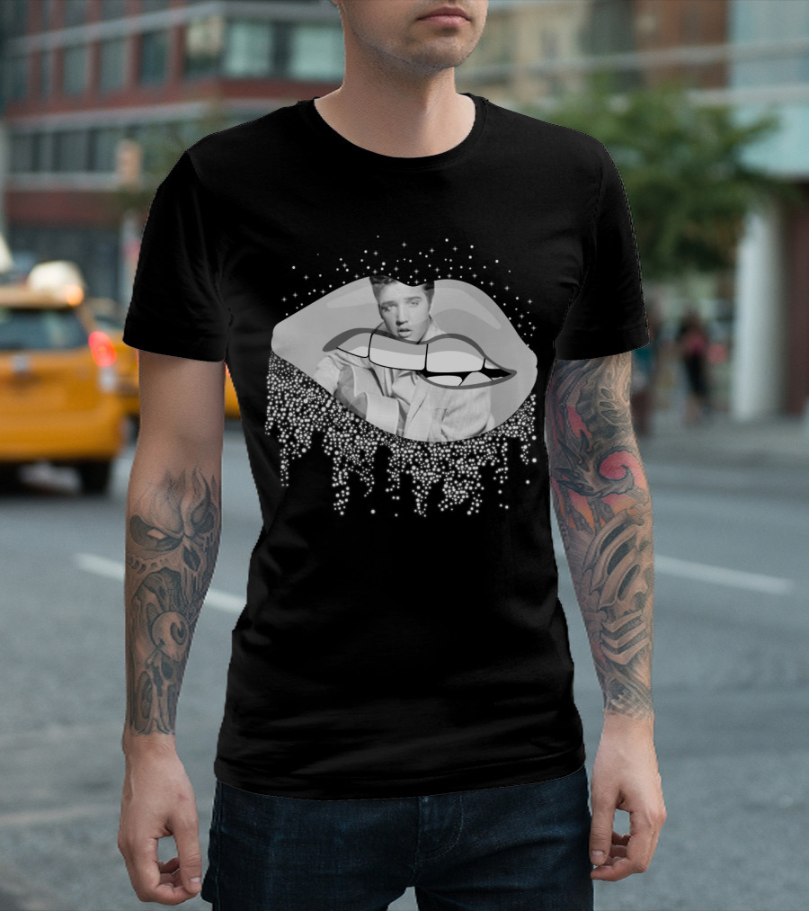 Elvis Presley Iconic Lips Glam Sparkle T-Shirt