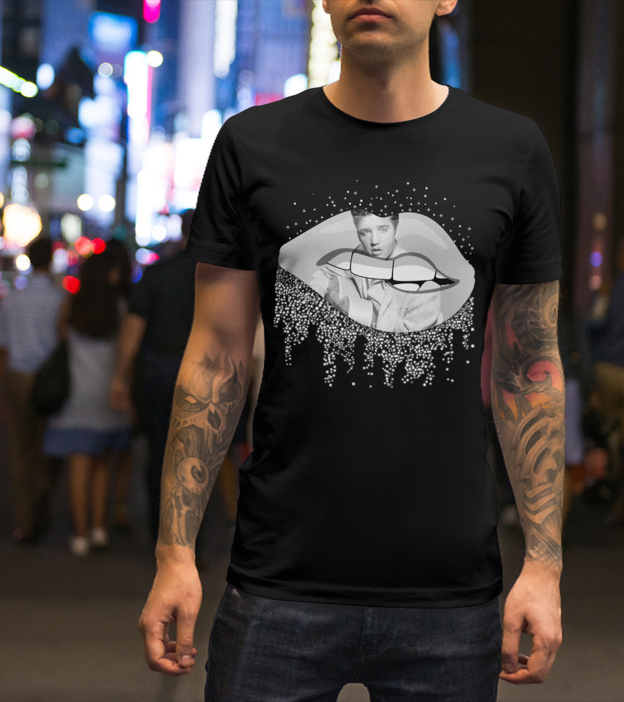 Elvis Presley Iconic Lips Glam Sparkle T-Shirt