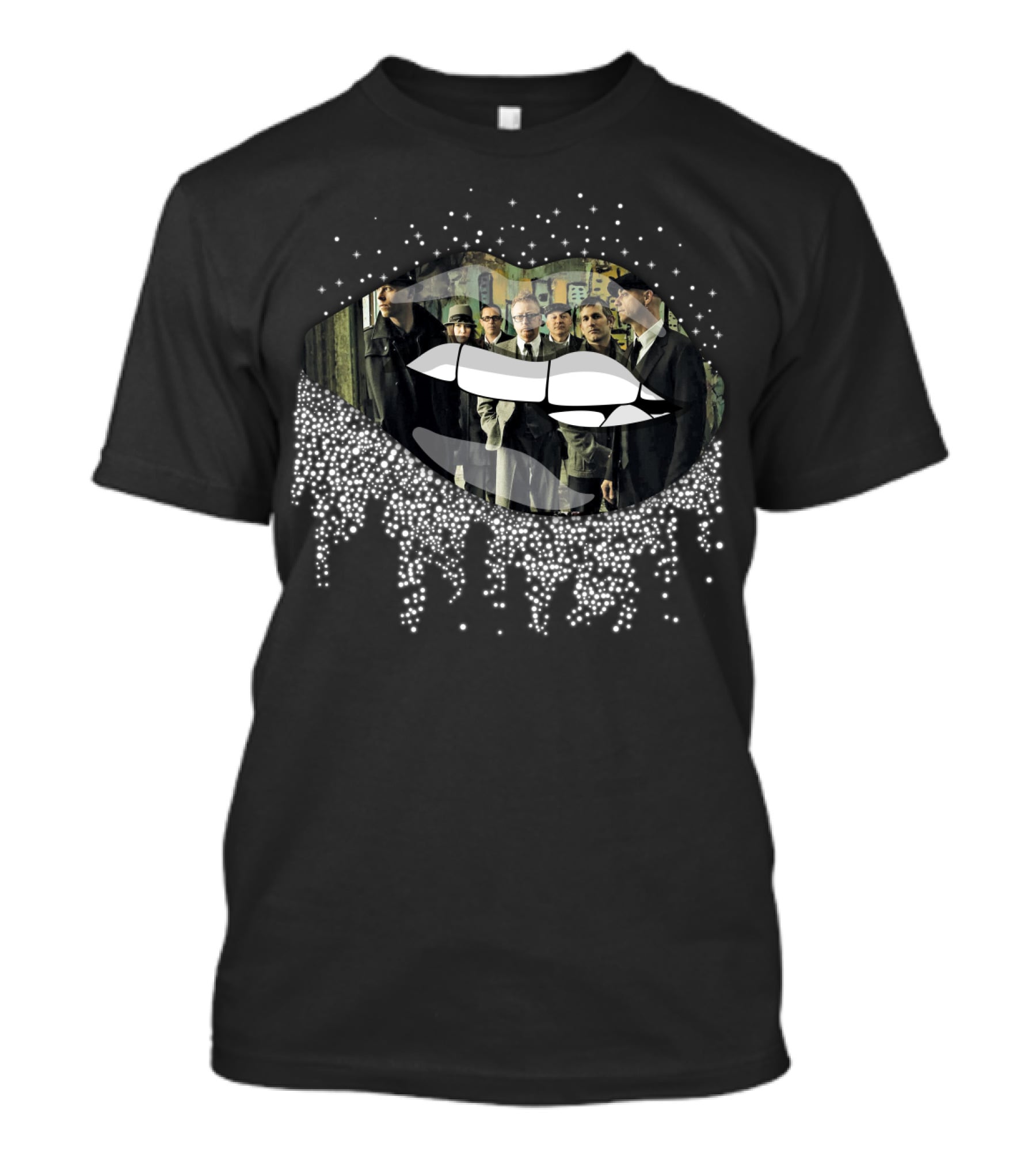 Flogging Molly Band Members Inside Luminous Lips With Dripping Sparkle Effect T-Shirt