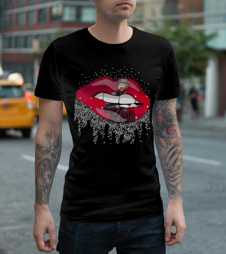Justin Timberlake Red Lips Dripping Rhinestones Hat T-Shirt