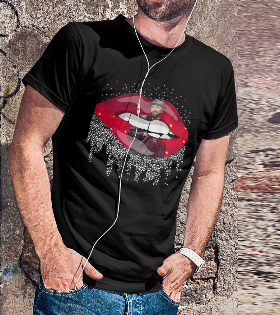 Justin Timberlake Red Lips Dripping Rhinestones Hat T-Shirt