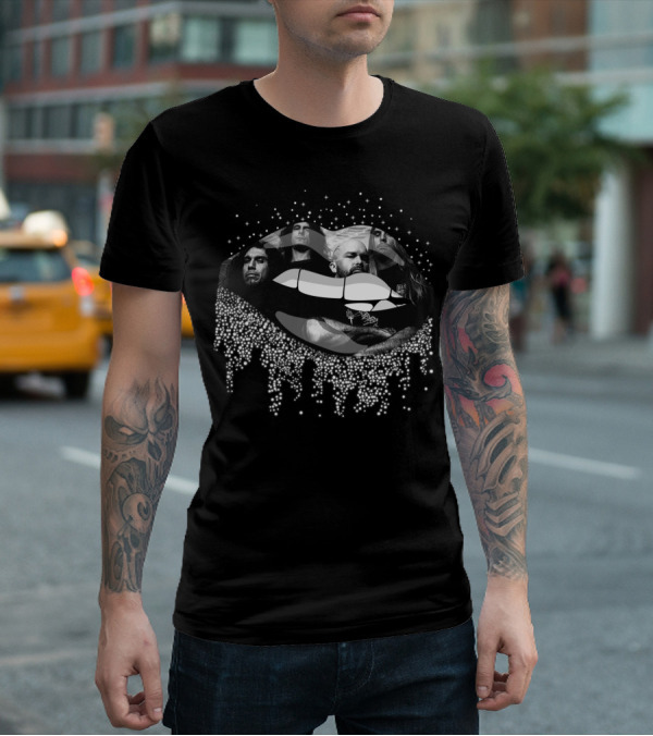 Slayer Band Members With Iconic Lip Mouth Design And Glowing Effects T-Shirt