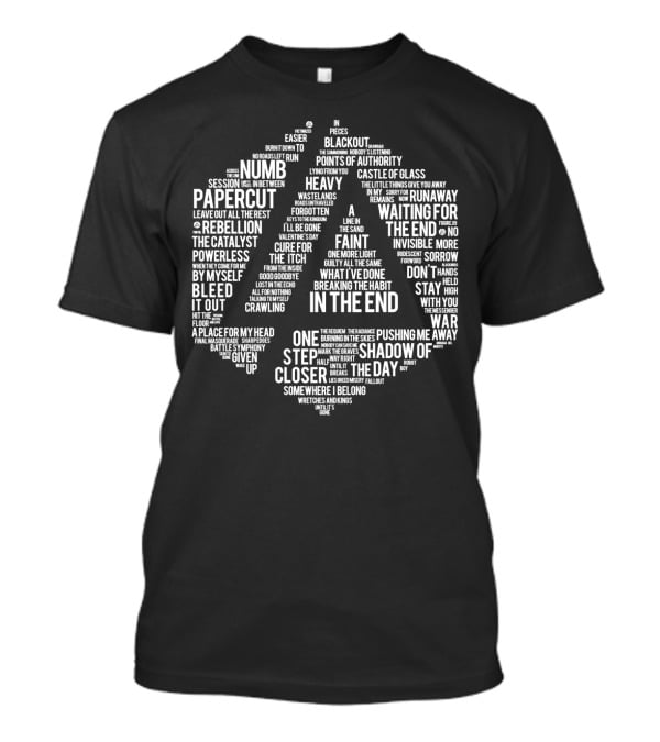 Rock Band Linkin Park Song Titles Collage Featuring In The End And Numb T-Shirt