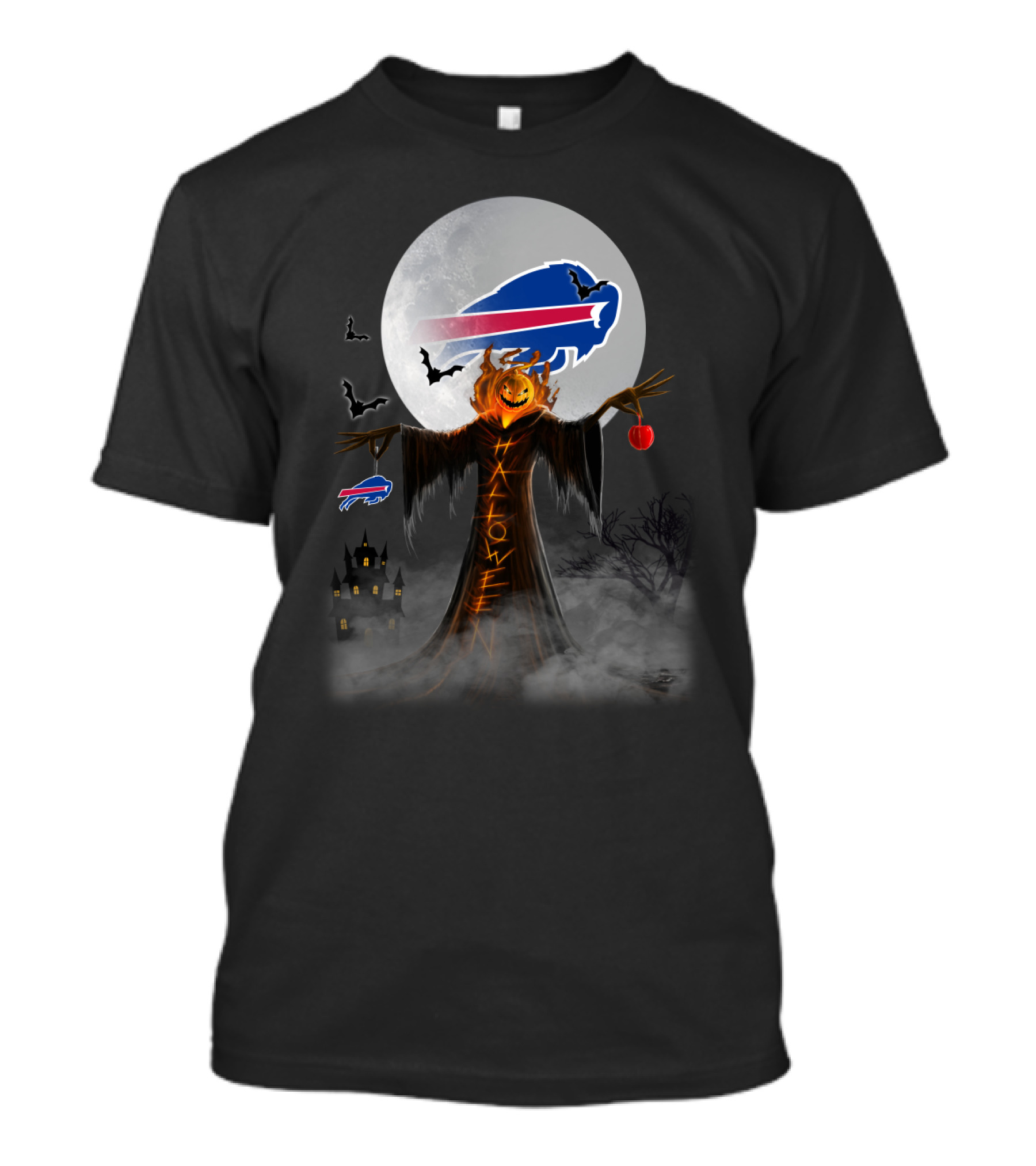 Buffalo Bills Halloween Moon Pumpkin Buffalo Logo Bats Haunted House T-Shirt