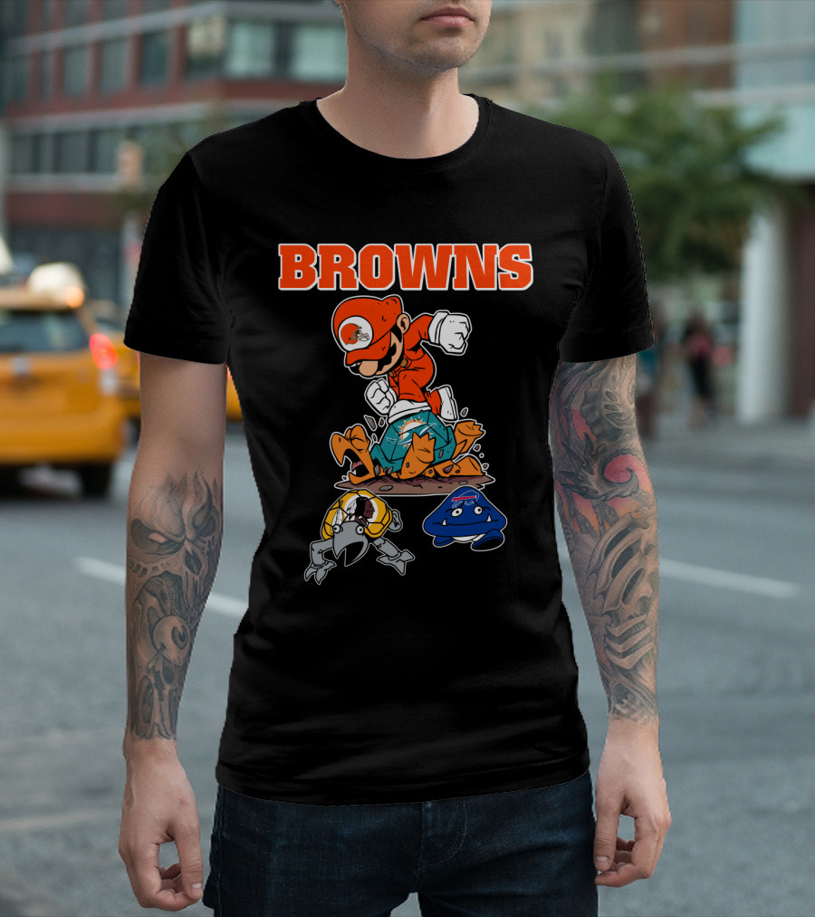 Browns Super Mario Style Character Stomping Nfl Rivals T-Shirt