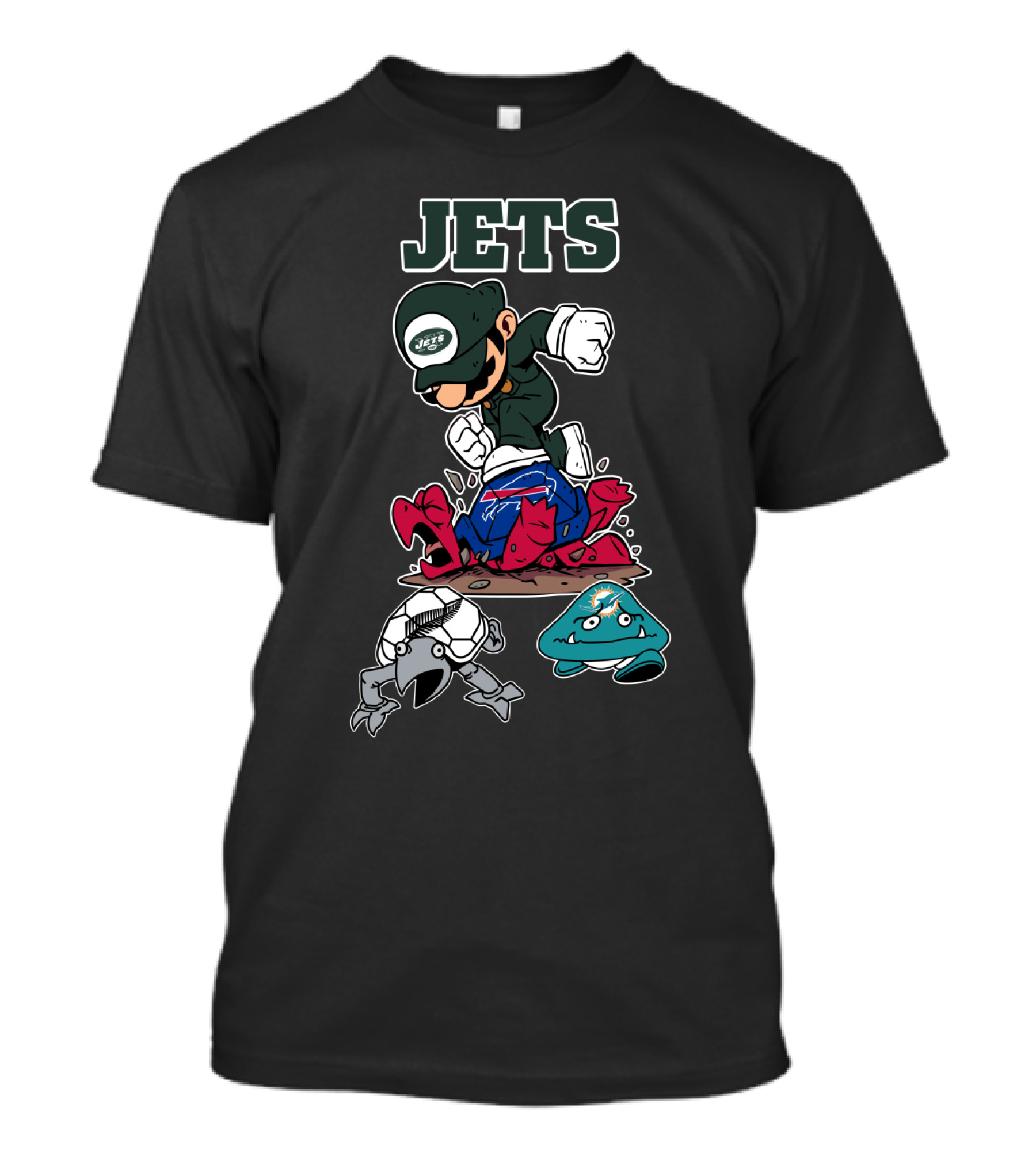 New York Jets Mascot Graphic With Cartoon Characters T-Shirt