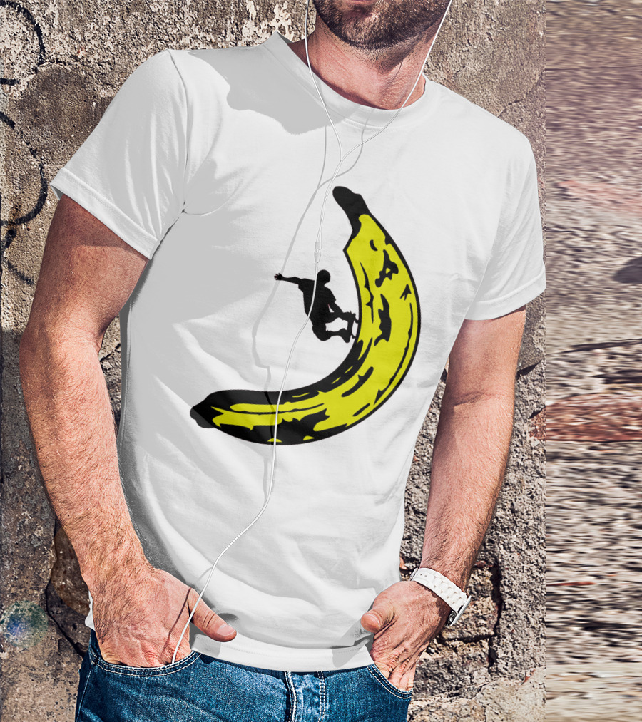 Banana Shaped Skateboard Ramp With Silhouette Skater Jumping T-Shirt