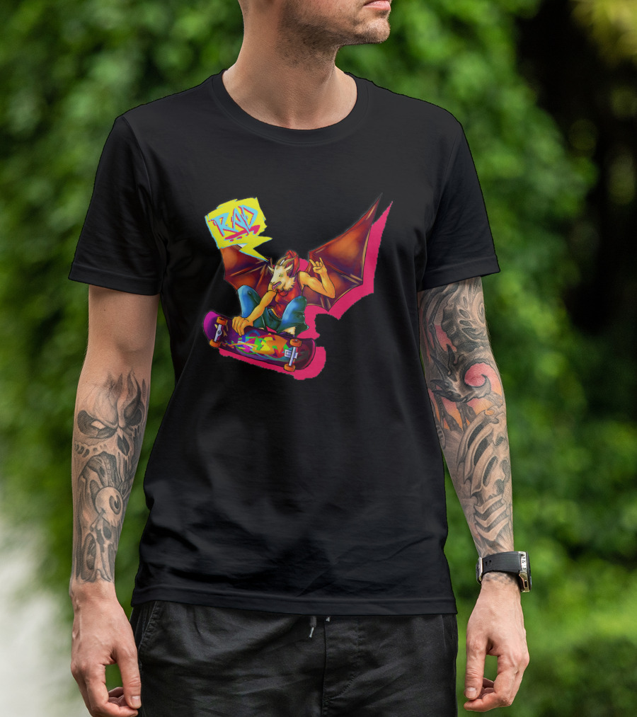 RAD Bat-Winged Skateboarder With Neon Graffiti Aesthetic T-Shirt