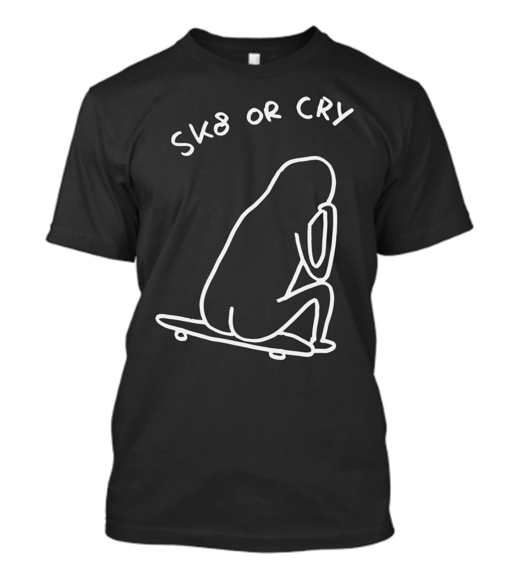 Sk8 Or Cry Minimalist Outline Sitting Figure On Skateboard T-Shirt
