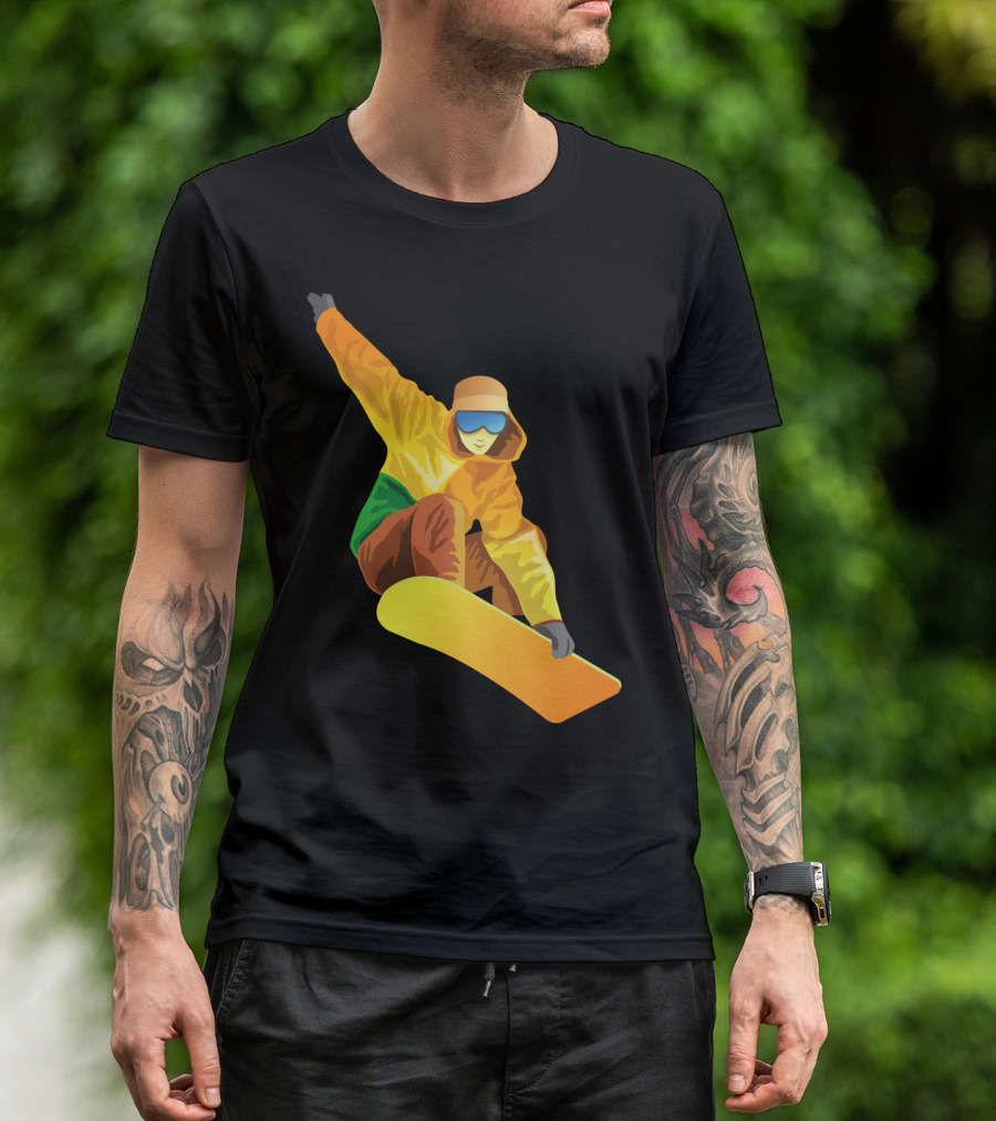 Snowboard Enthusiast In Vibrant Orange And Green T-Shirt