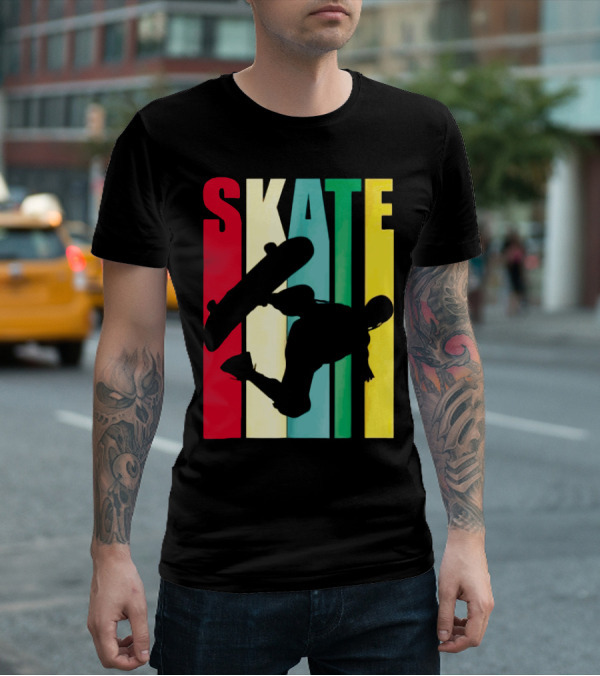 Skate Colorful Retro Vintage Skateboarding Silhouette T-Shirt