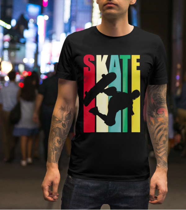 Skate Colorful Retro Vintage Skateboarding Silhouette T-Shirt