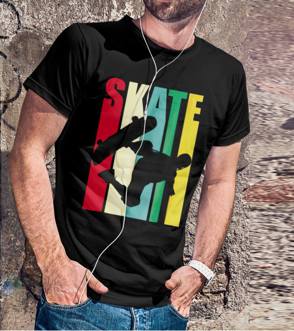 Skate Colorful Retro Vintage Skateboarding Silhouette T-Shirt