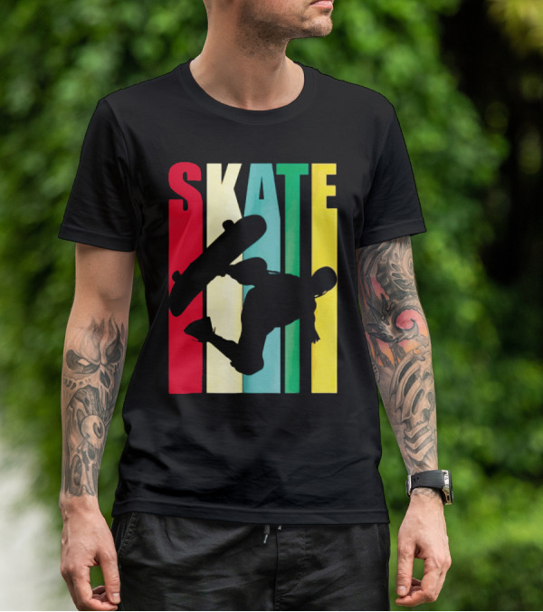 Skate Colorful Retro Vintage Skateboarding Silhouette T-Shirt