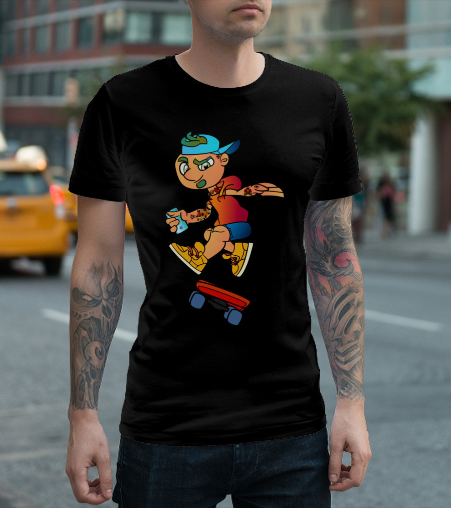Skaterboi Colorful Cartoon Character With Cap And Skateboard T-Shirt