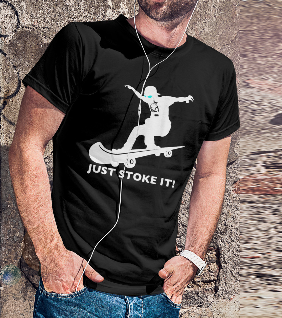 JUST STOKE IT Skateboarding Silhouette Skull T-Shirt