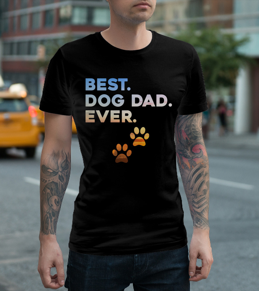Best Dog Dad Ever Colorful Paw Print T-Shirt