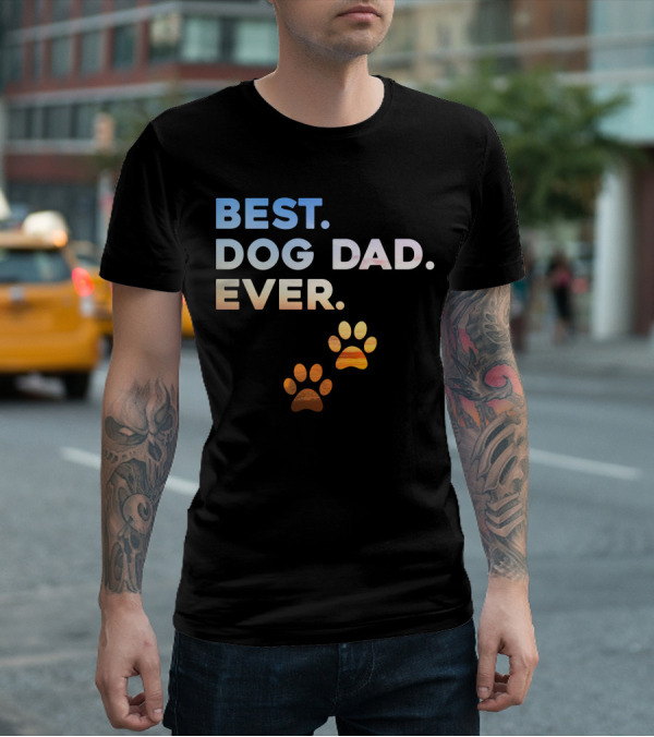 Best Dog Dad Ever Colorful Paw Print T-Shirt