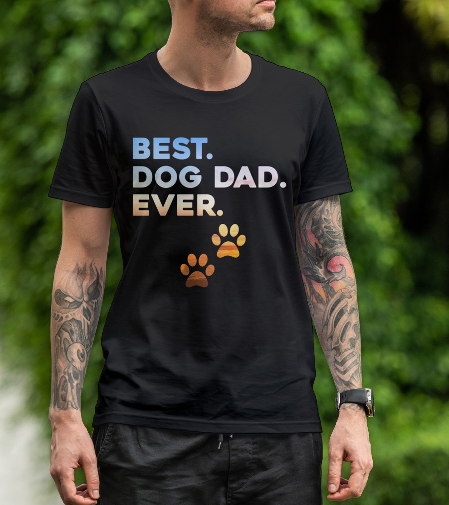 Best Dog Dad Ever Colorful Paw Print T-Shirt