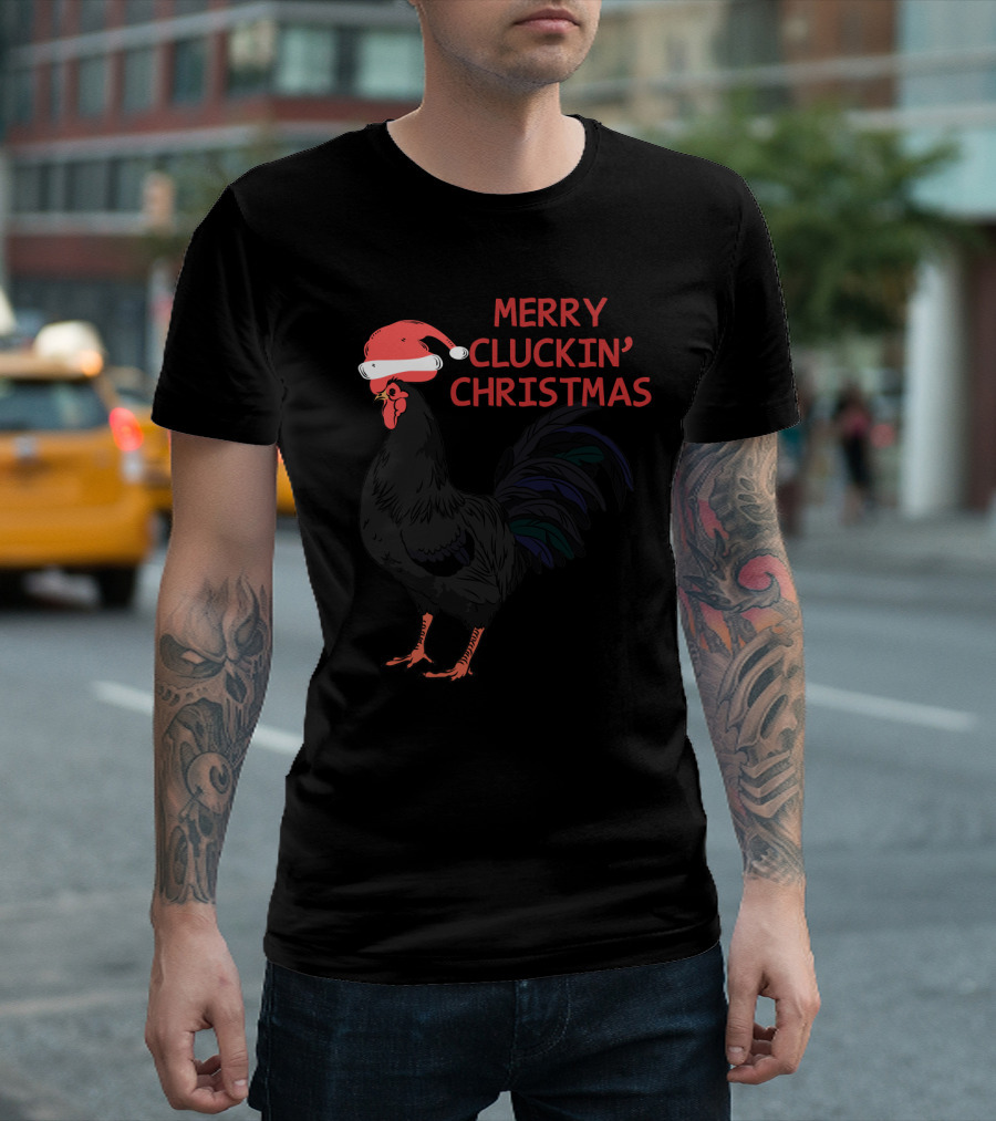 Merry Cluckin' Christmas Santa Hat Rooster T-Shirt