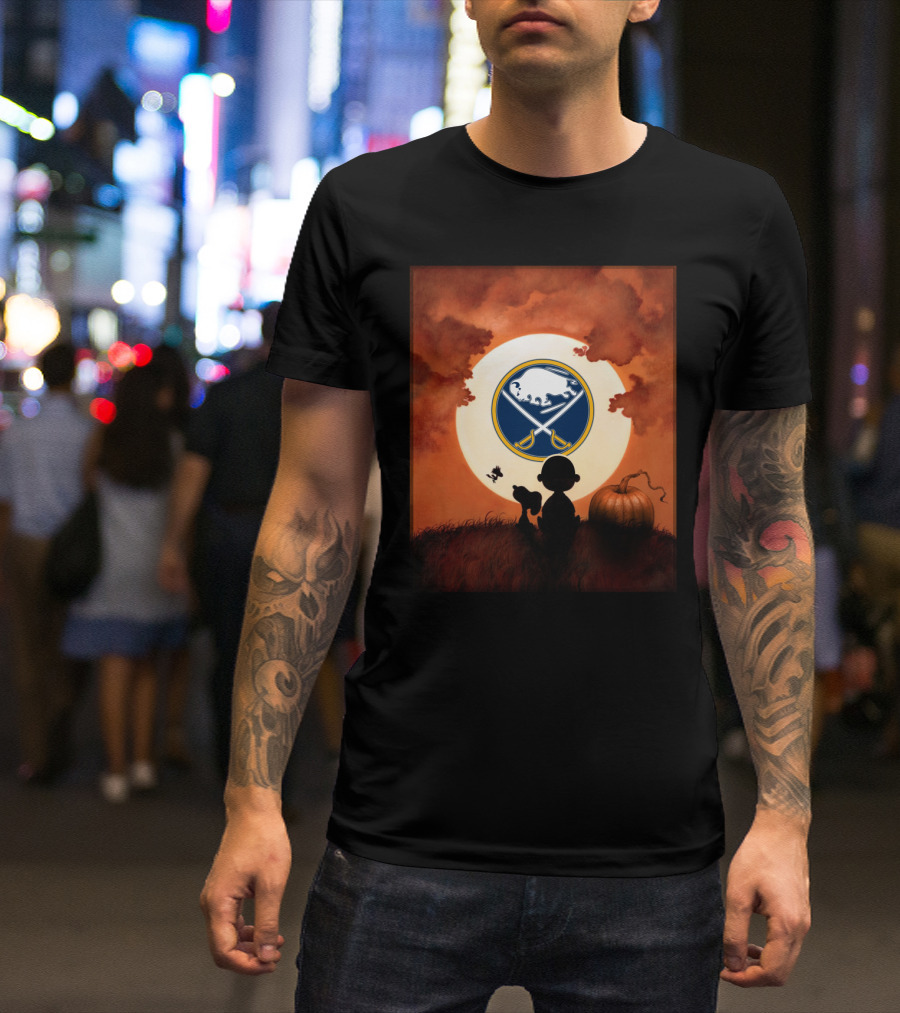 Halloween Buffalo Sabres Moonlit Pumpkin Patch Night T-Shirt