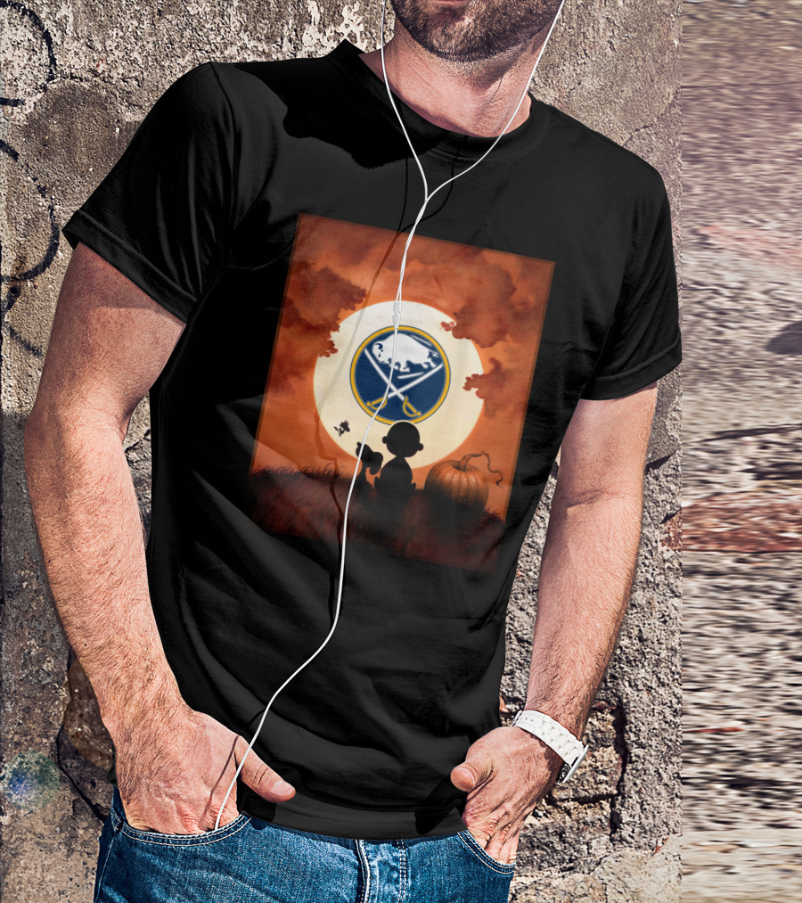 Halloween Buffalo Sabres Moonlit Pumpkin Patch Night T-Shirt