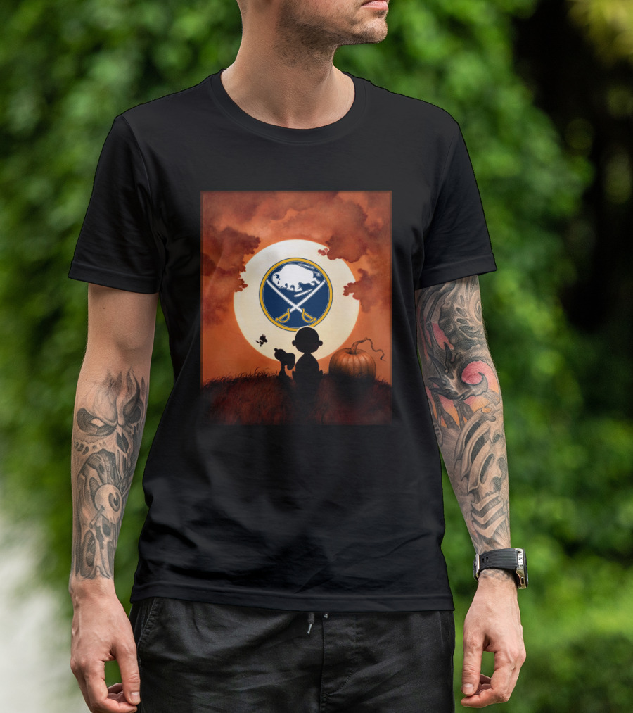 Halloween Buffalo Sabres Moonlit Pumpkin Patch Night T-Shirt