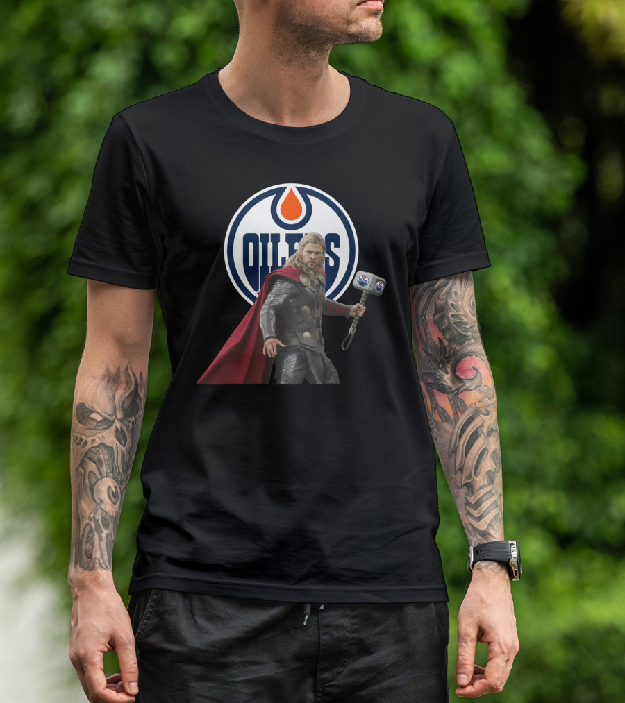 Edmonton Oilers Marvel Thor Hammer T-Shirt