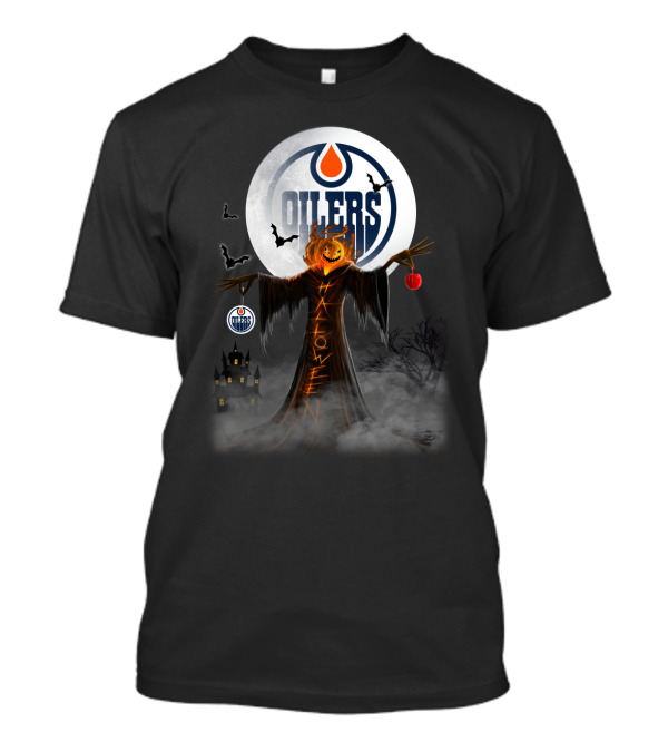Halloween Edmonton Oilers Spooky Jack O'lantern Moon Bats 성Detection Game Haunted Castle T-Shirt