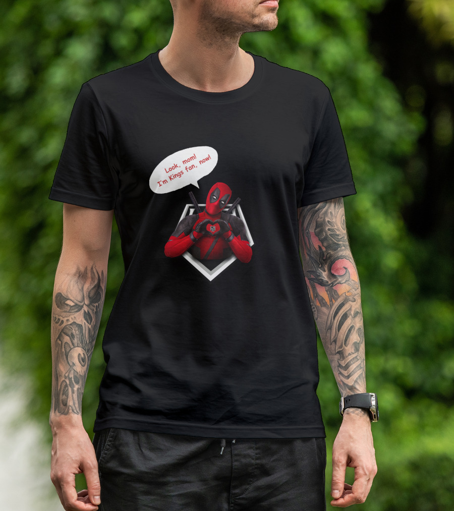 Deadpool LA Kings Fan Comic Style Humor Look, Mom I'm Kings Fan, Now T-Shirt